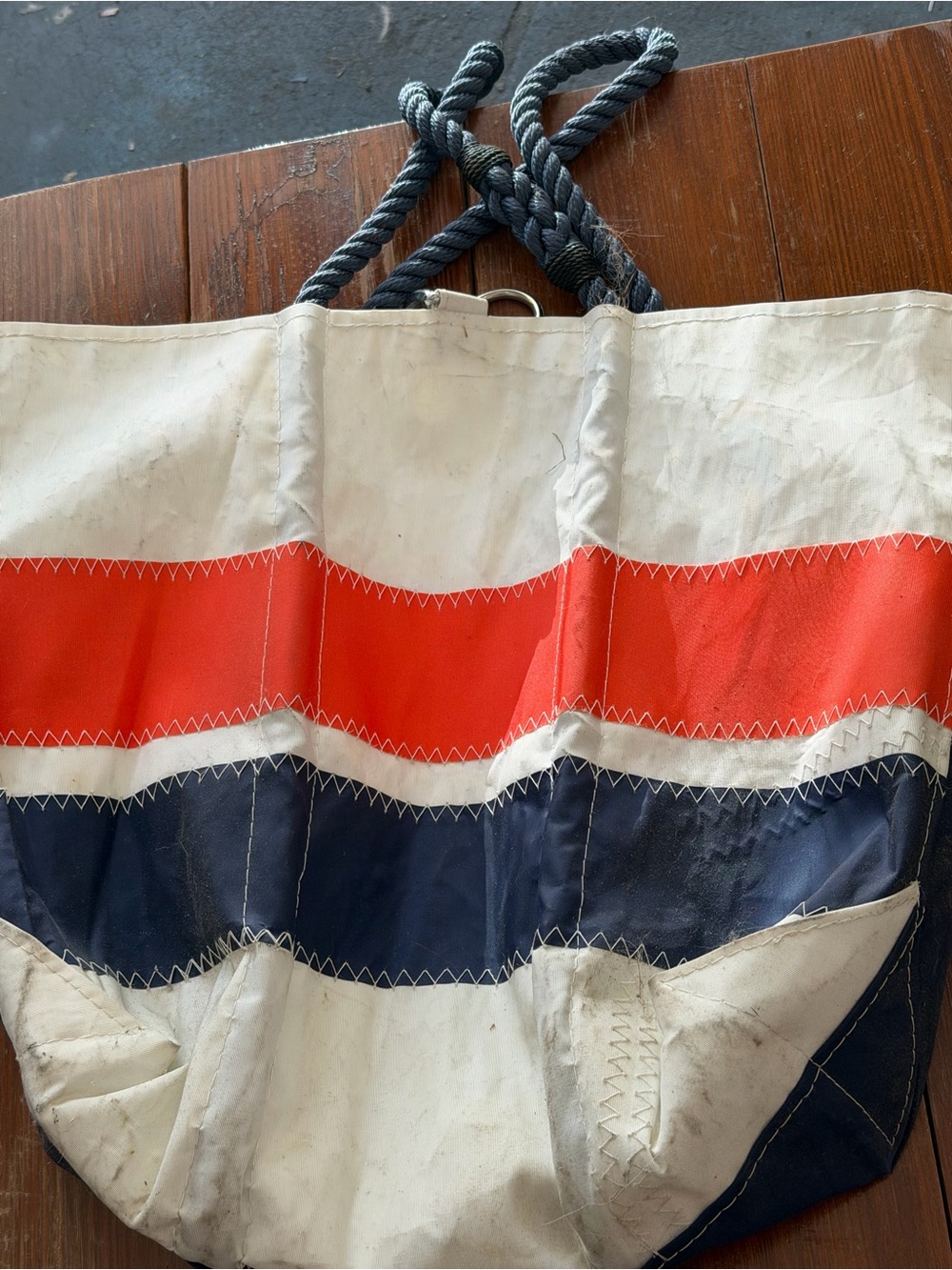 J. Crew orange, Navy & White Striped Sea Bag Tote
